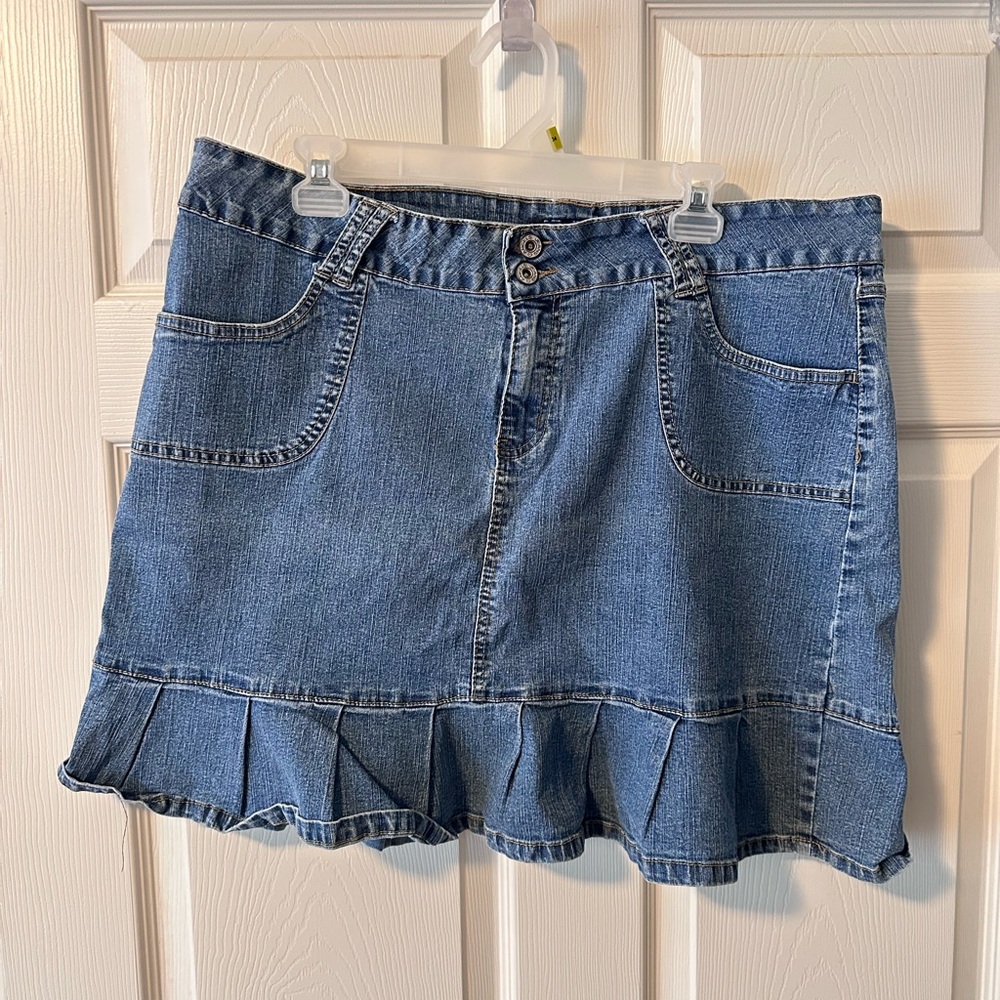 Angels Blue A-Line Mini Skirt with Ruffled Hem